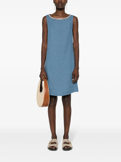 Crystal-Embellished Linen Mini Dress