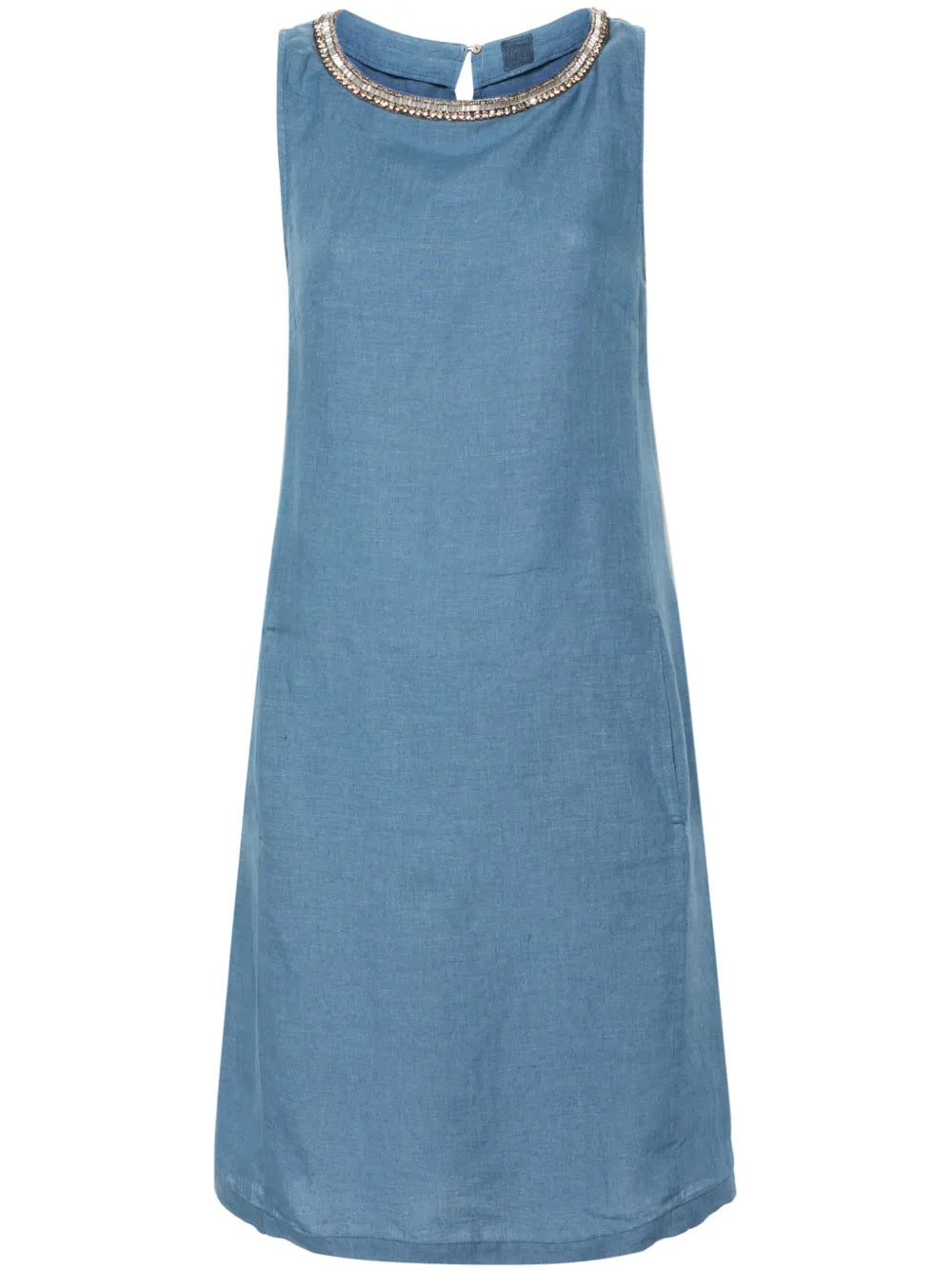 Crystal-Embellished Linen Mini Dress