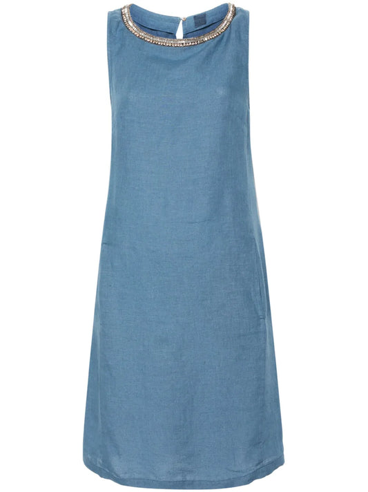 Crystal-Embellished Linen Mini Dress