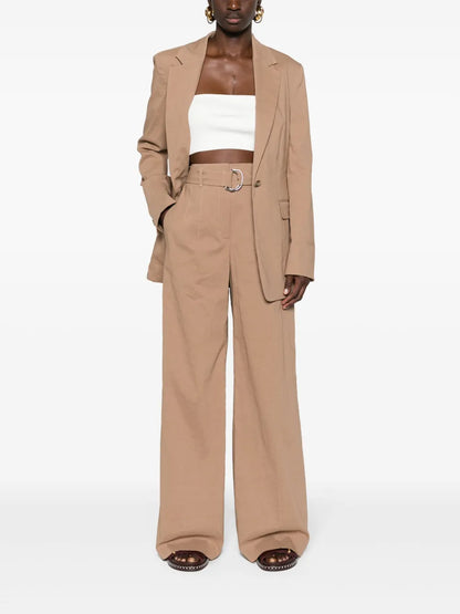 Belted Linen-Blend Trousers