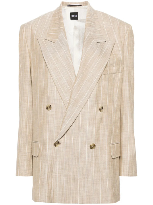 Pinstriped Double-Breasted Blazer