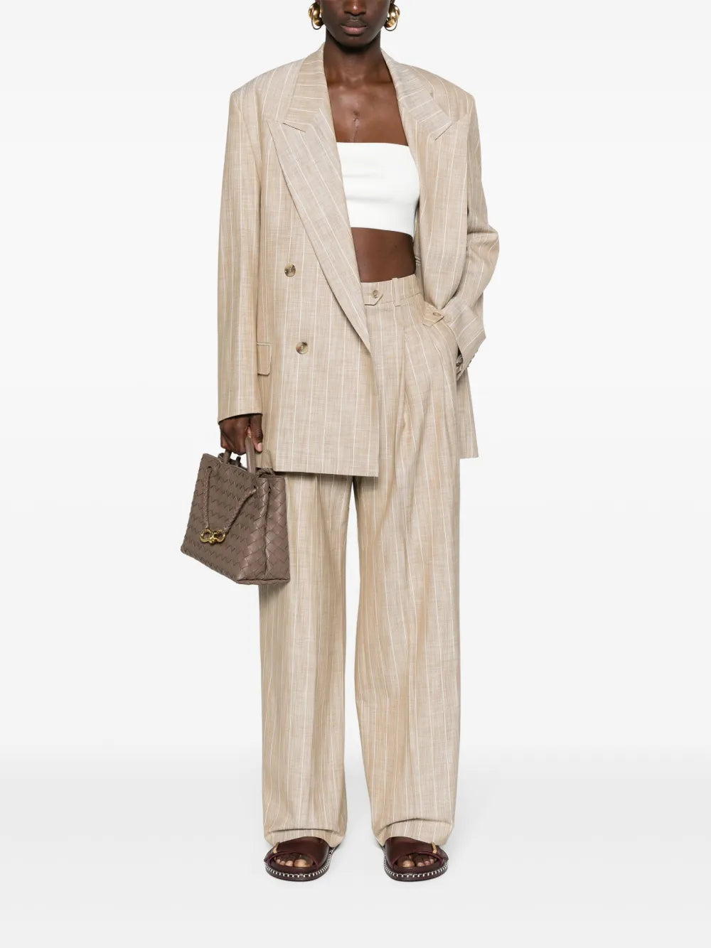 Pinstriped Double-Breasted Blazer