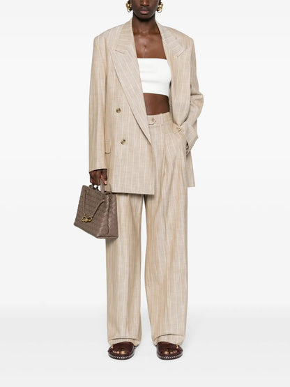 Pinstriped Double-Breasted Blazer