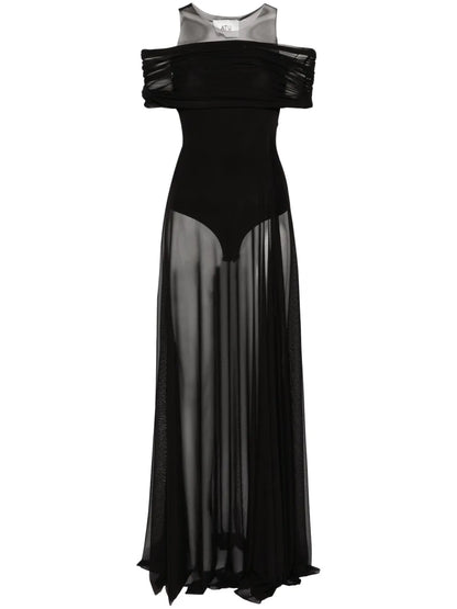 Round-Neck Mesh Maxi Dress