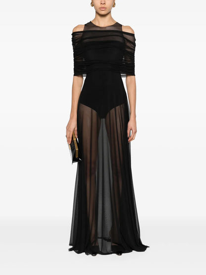 Round-Neck Mesh Maxi Dress