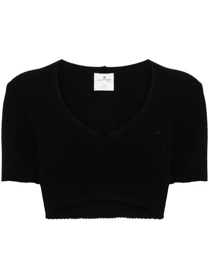 Ribbed-Knit Cropped T-Shirt