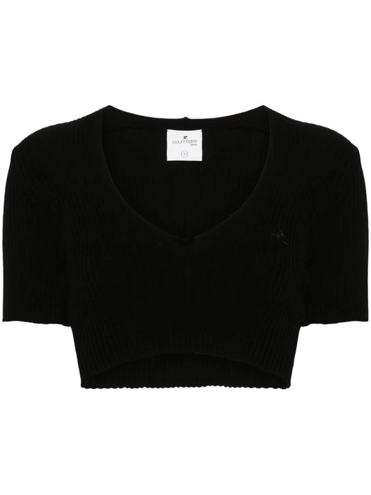 Ribbed-Knit Cropped T-Shirt