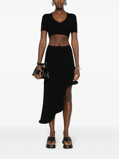 Ribbed-Knit Cropped T-Shirt