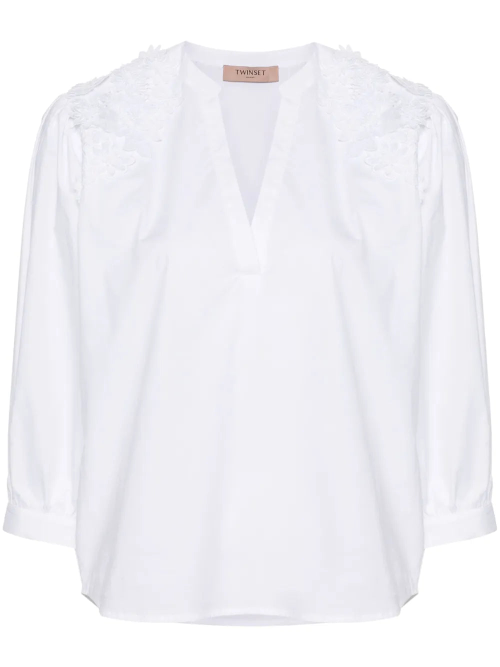 Floral Lace Appliqué Poplin Blouse