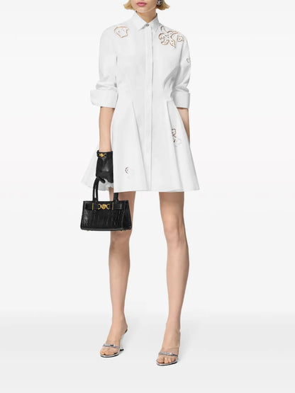 Sangallo-Embroidered Mini Shirt Dress