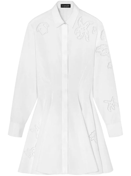 Sangallo-Embroidered Mini Shirt Dress