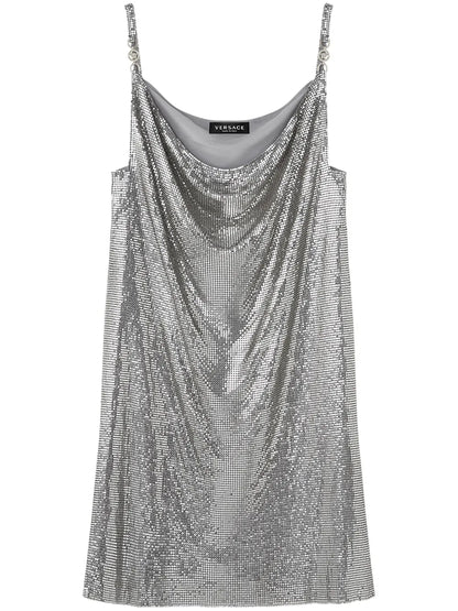Cowl-Neck Mesh Mini Dress