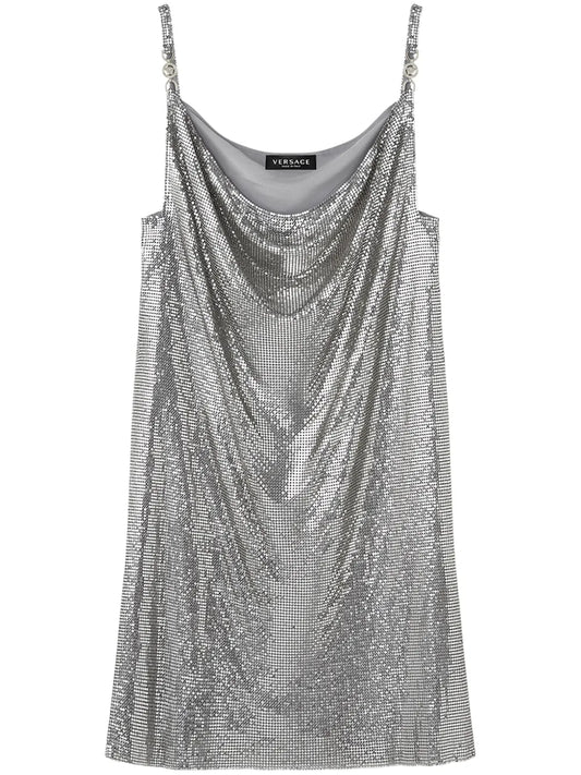 Cowl-Neck Mesh Mini Dress