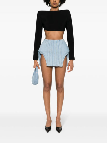 Padded Denim Mini Skirt