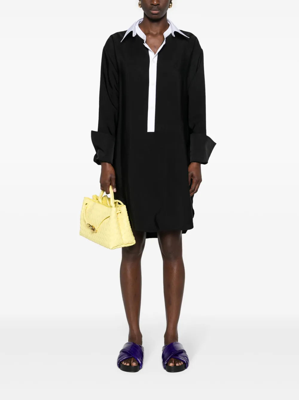 Detachable-Collar Midi Shirt Dress