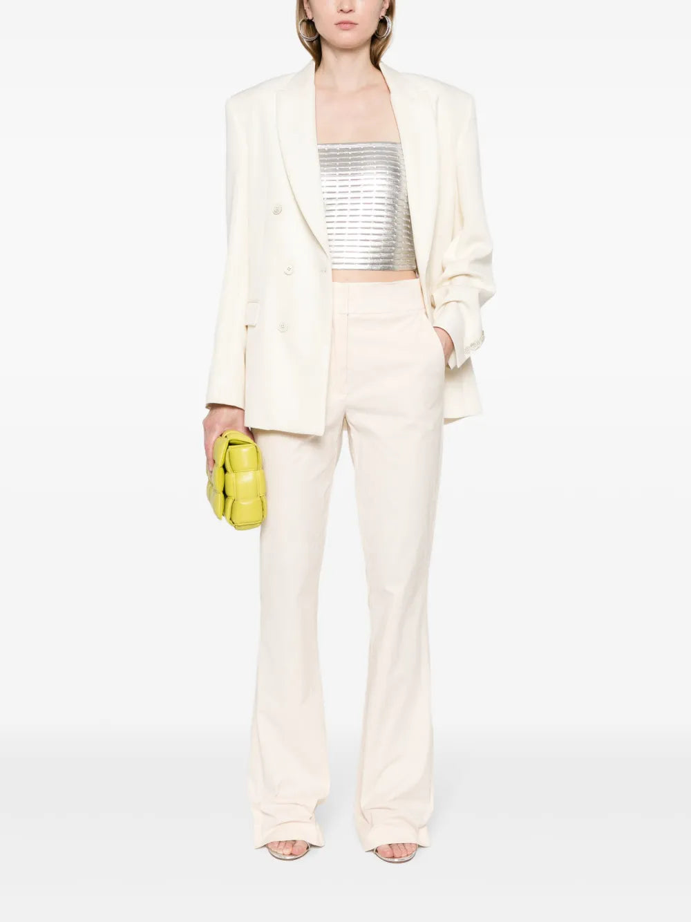 Crinkled-Finish Flared Trousers