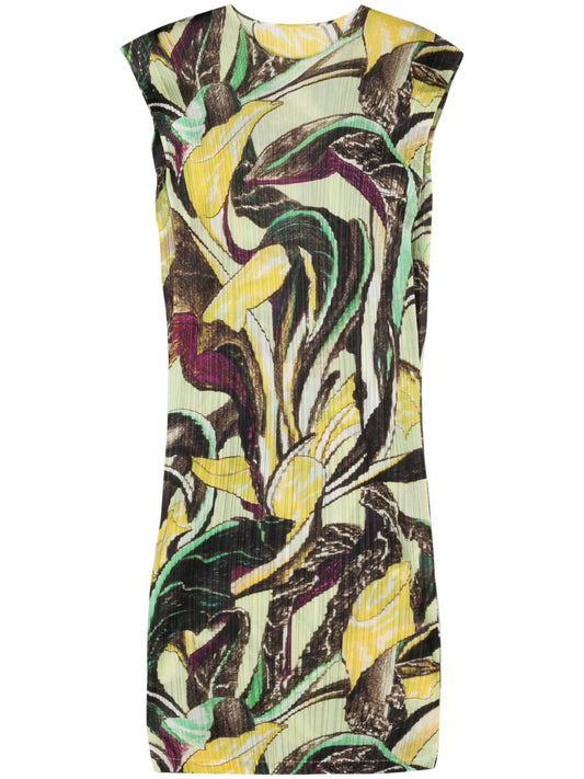 Floral-Print Plissé Midi Dress