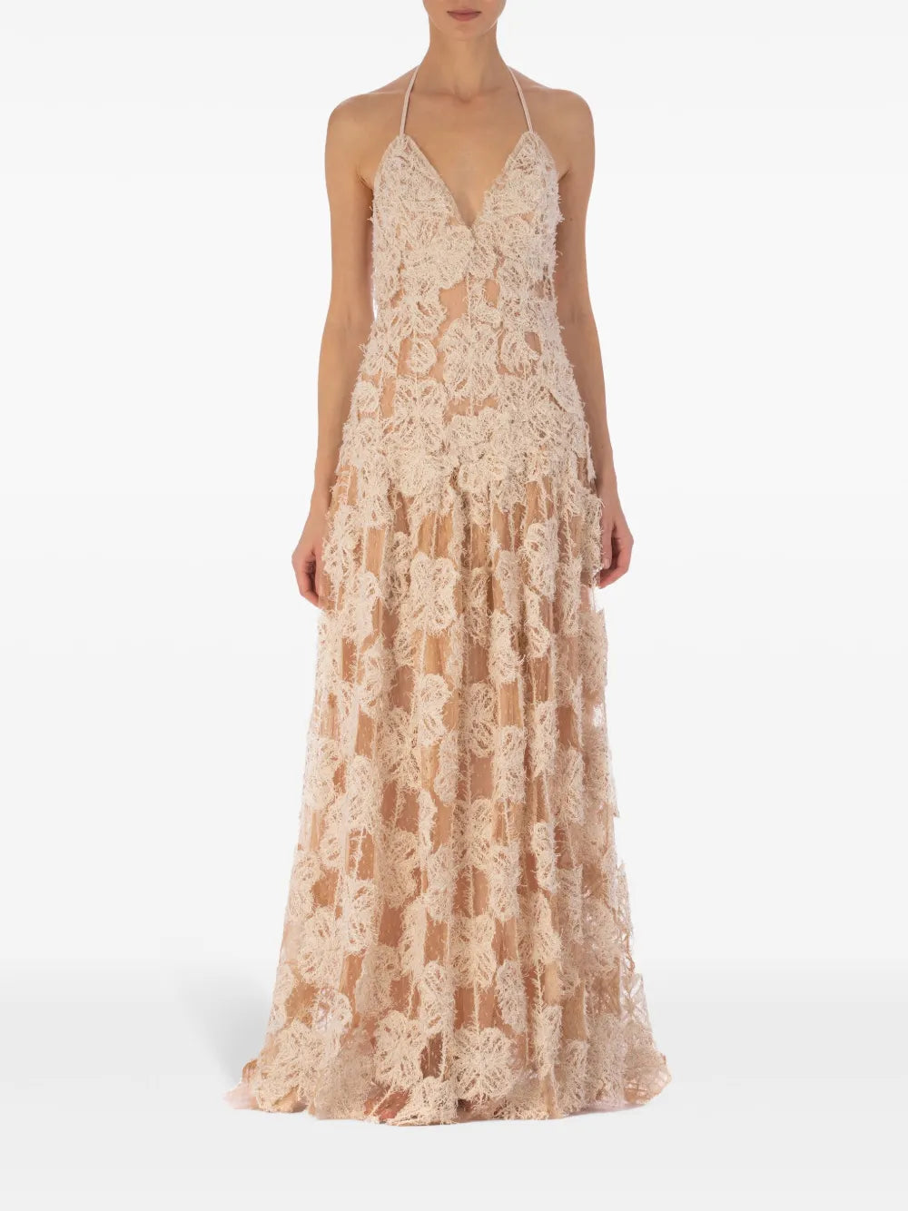 Danae Floral-Appliqué Gown