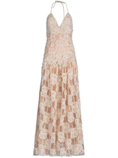 Danae Floral-Appliqué Gown
