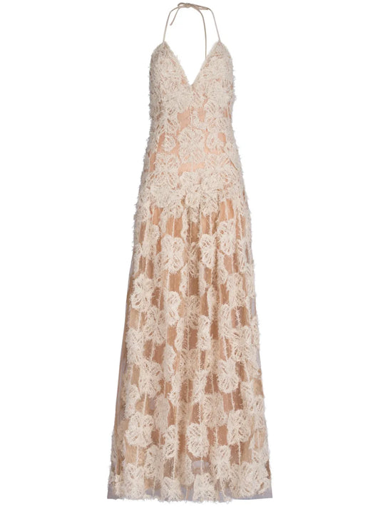 Danae Floral-Appliqué Gown