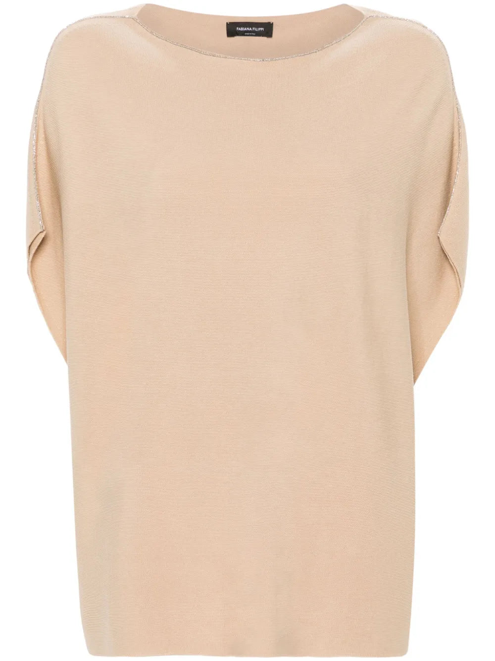 Beaded-Trim Cotton Knitted Top