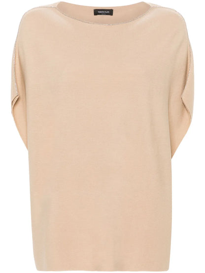 Beaded-Trim Cotton Knitted Top