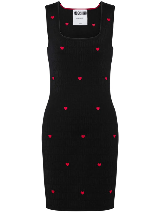 Heart-Embroidered Knitted Minidress