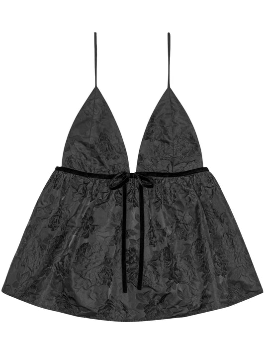 Floral-Jacquard Flared Tank Top