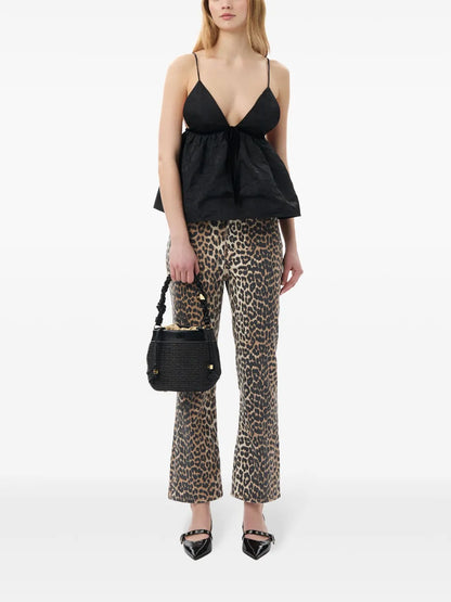 Floral-Jacquard Flared Tank Top