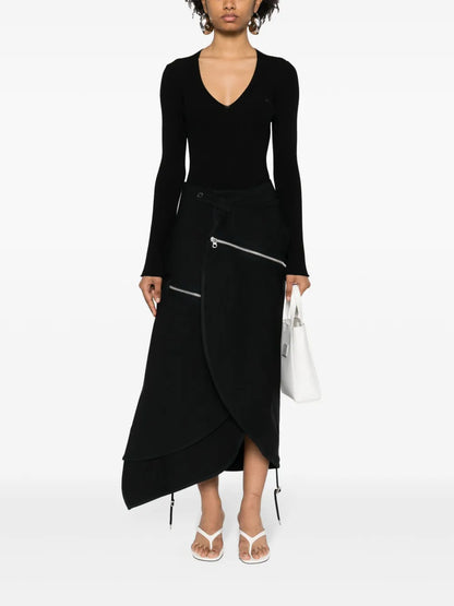 Zip-Detailed Midi Skirt