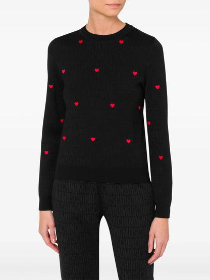 Heart-Embroidered Intarsia-Knit Jumper