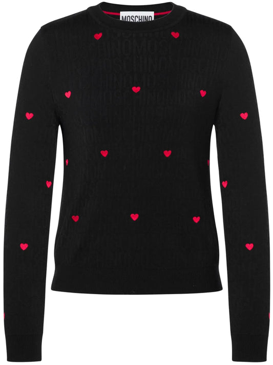 Heart-Embroidered Intarsia-Knit Jumper