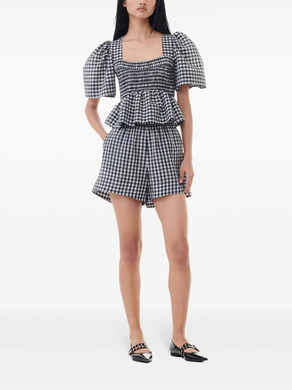 Check-Print Blouse