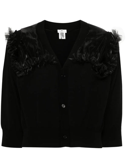 Organza-Detail Knitted Cardigan