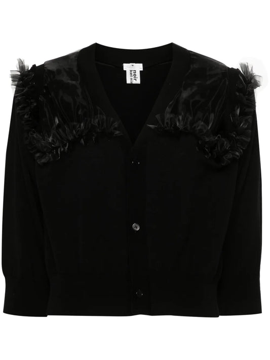 Organza-Detail Knitted Cardigan