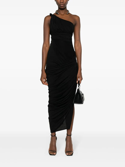 One-Shoulder Draped Midi Dress
