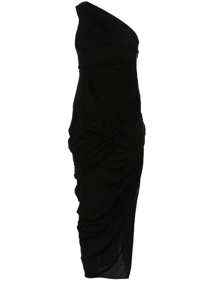One-Shoulder Draped Midi Dress
