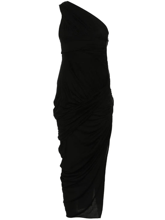 One-Shoulder Draped Midi Dress