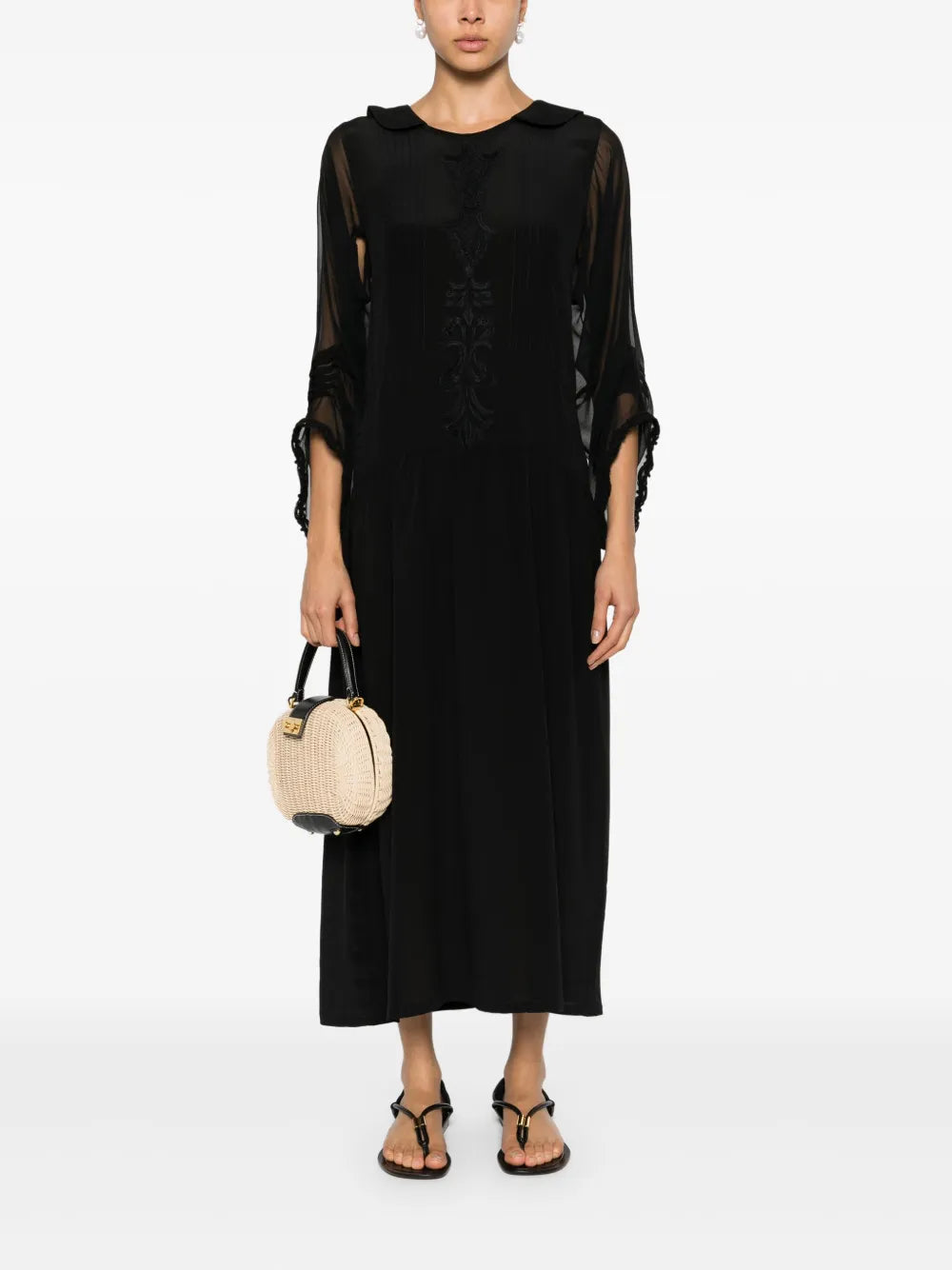Lace-Detail Low-Back Midi Dress
