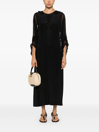Lace-Detail Low-Back Midi Dress