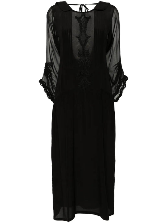 Lace-Detail Low-Back Midi Dress