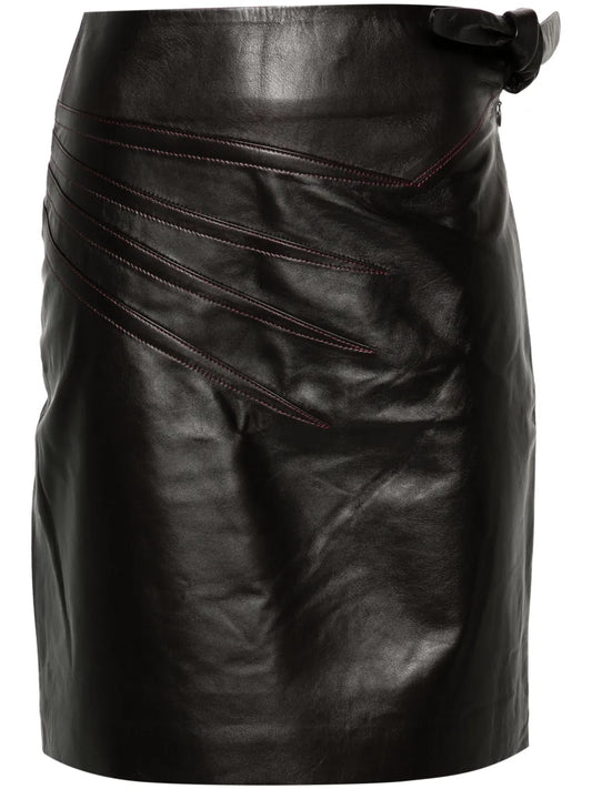 Cutline Leather Mini Skirt