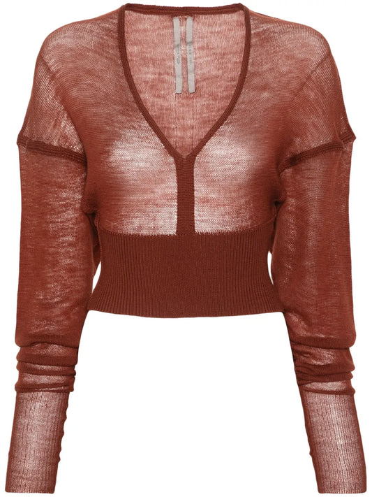 Ls V Fine-Knit Cropped Jumper