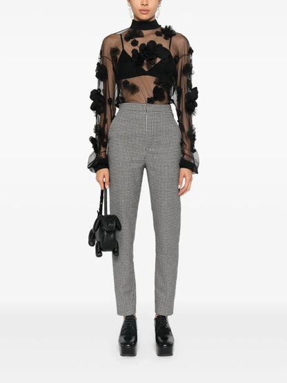 Floral-Embroidery Long-Sleeve Blouse