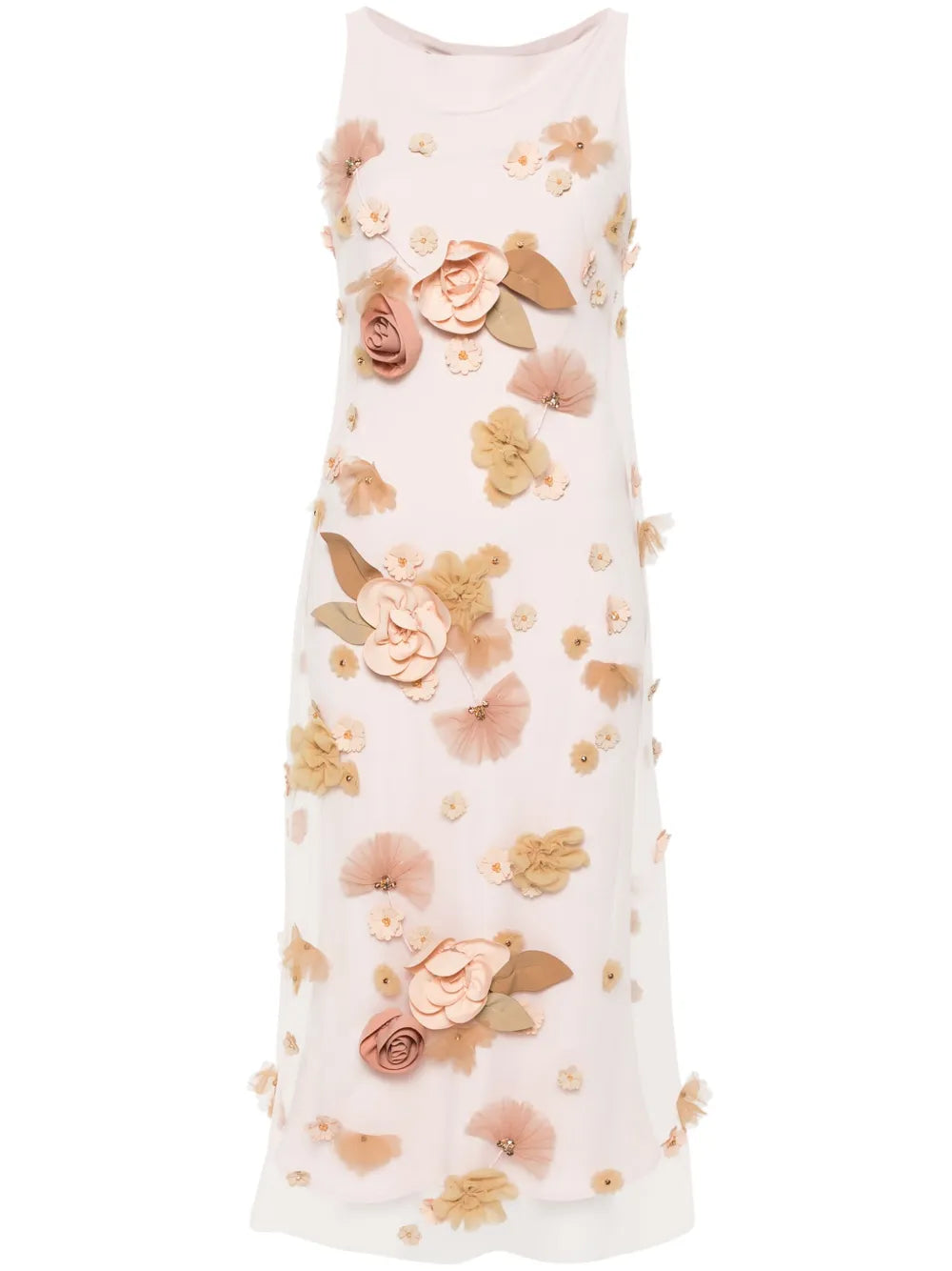 Floral-Appliqué Midi Dress