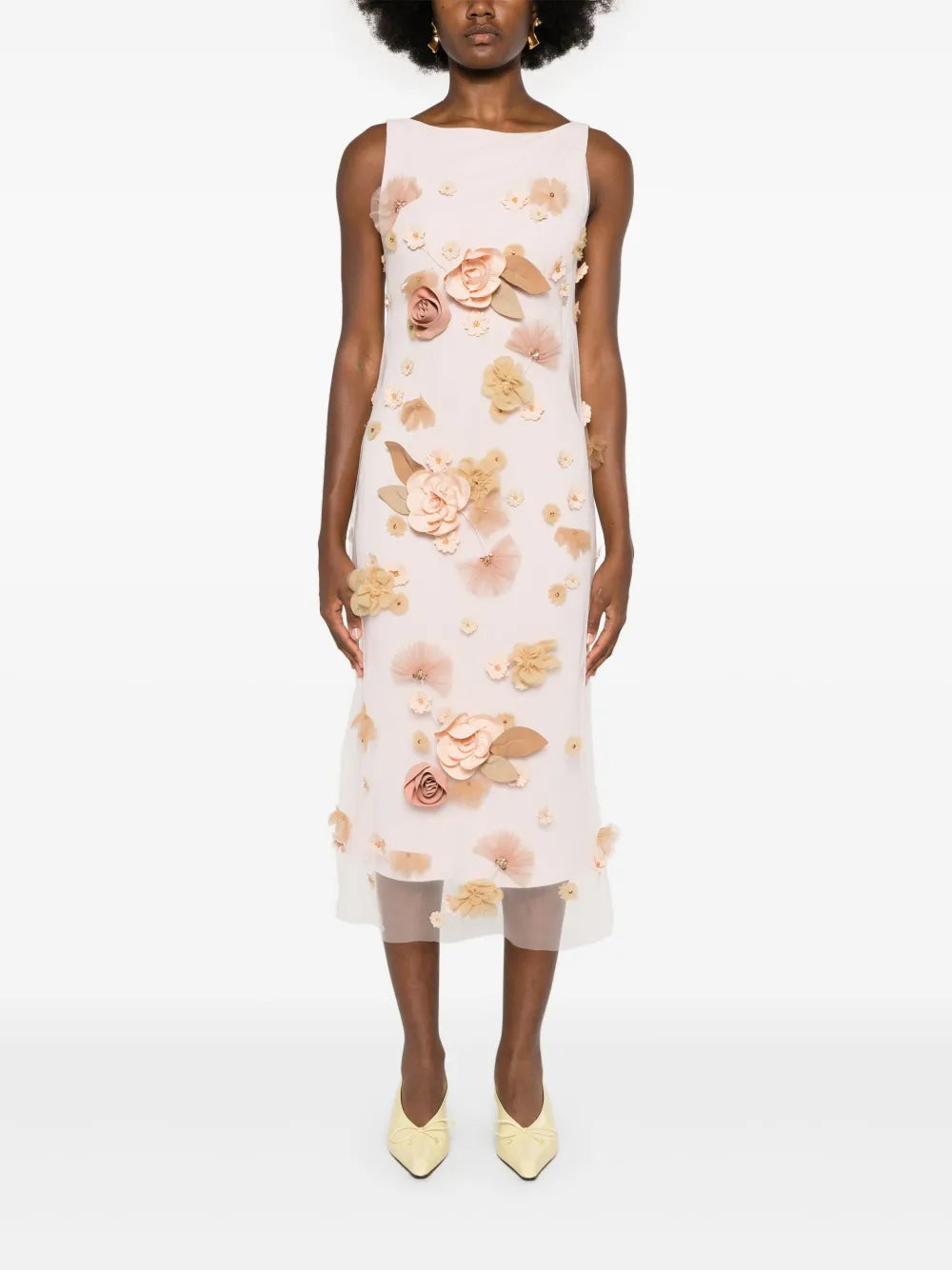 Floral-Appliqué Midi Dress