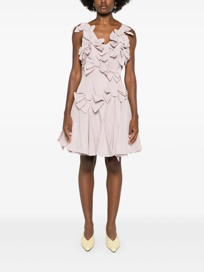 Floral-Appliqué V-Neck Dress