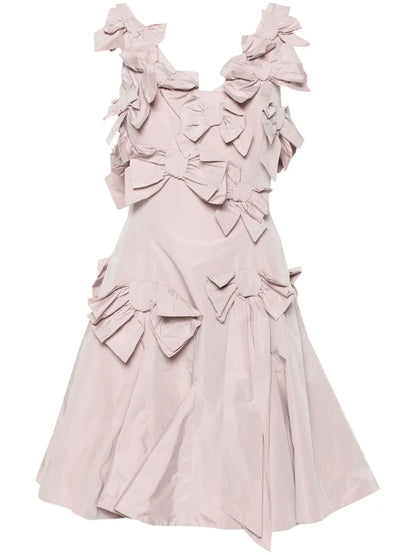 Floral-Appliqué V-Neck Dress
