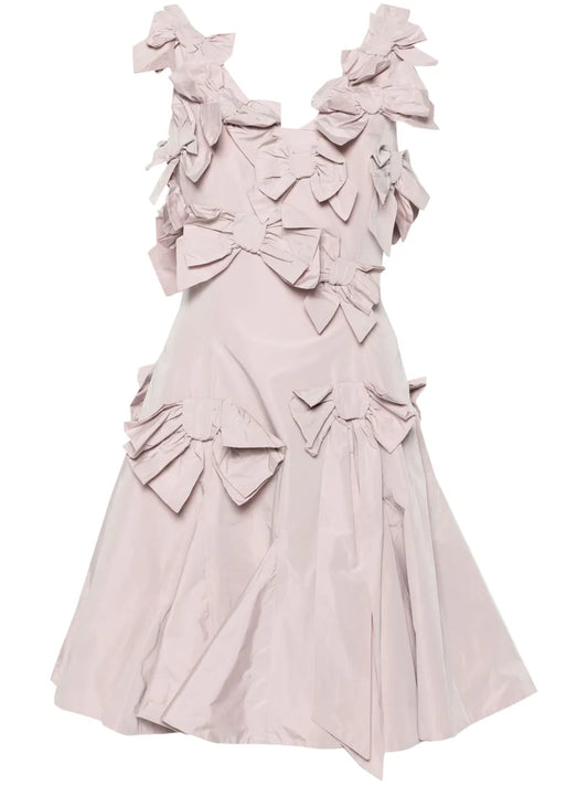 Floral-Appliqué V-Neck Dress
