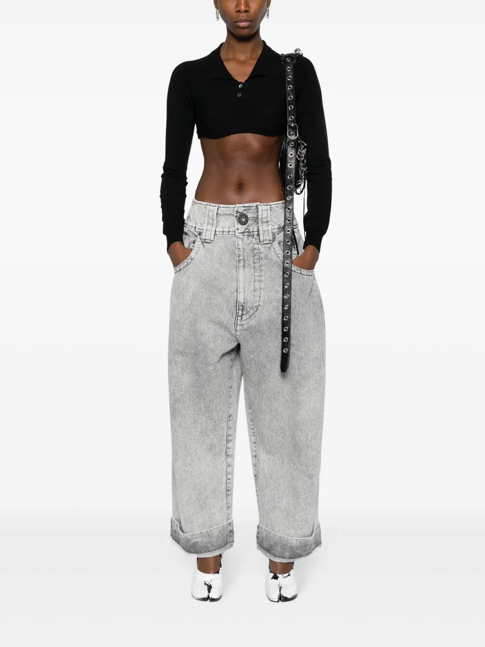 Logo-Print Cropped Polo Shirt